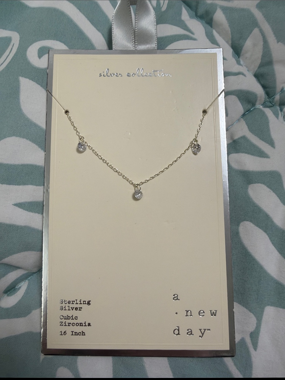 a new day Silver Dainty Necklace with Three CZ Drops